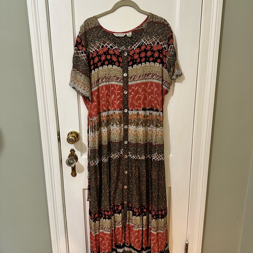 Bohemian Multi-Color Button-Down Maxi Dress